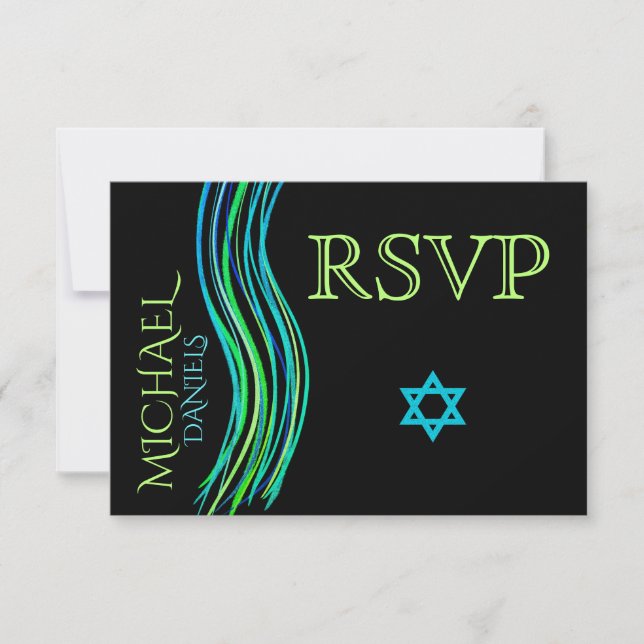 Barre Mitzvah Prière verte châle RSVP (Devant)