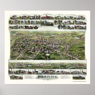 Barre, panoramische Karte MAs - 1891 Poster
