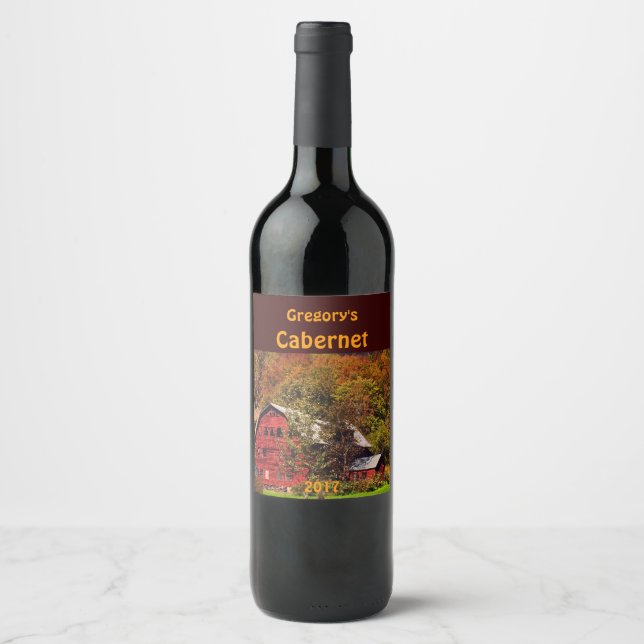 Barre rouge en automne Étiquette de vin (Devant)