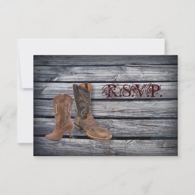 Barre Wood Western Cowboy mariage Réponse RSVP (Devant)