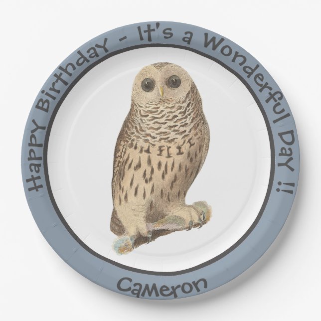 Barred Owl - Geburtstag oder anderes Party Themed  Pappteller (Vorderseite)