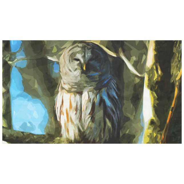 Barred Owl in Bäumen Abstrakter Impressionismus Tischdecke (Vorderseite (Horizontal))