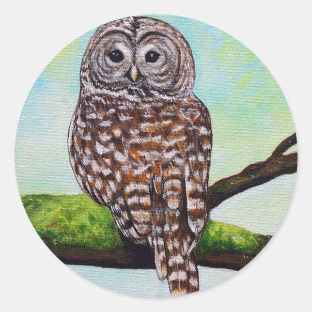 Barred Owl Painting Runder Aufkleber (Vorderseite)