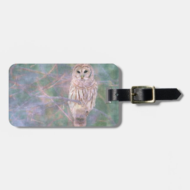 Barred Owl Pastel Digitales Ölgemälde Gepäckanhänger (Vorderseite horizontal)