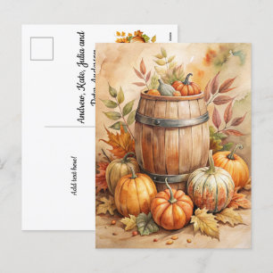 Barrel mit Pumpkins - Willkommen Fall Feiertagspostkarte
