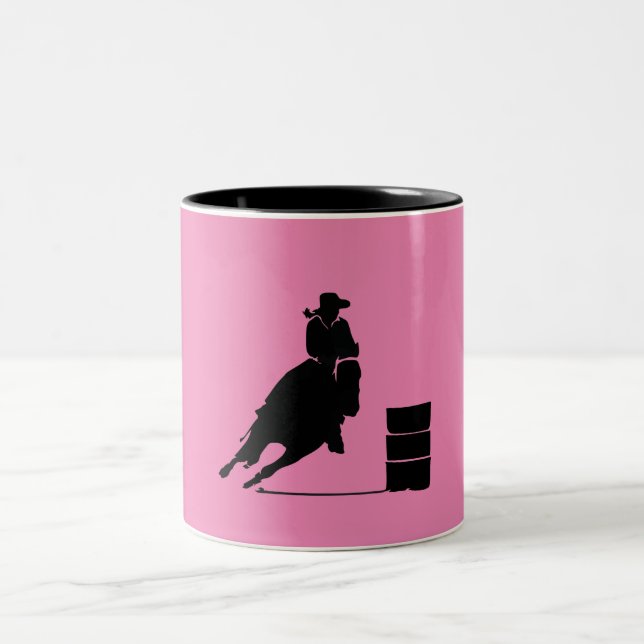 Barrel Racing Girl Silhouette auf rosa Hintergrund Zweifarbige Tasse (Mittel)