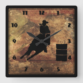 Barrel Racing Girl Silhouette on a Grunge Texture Quadratische Wanduhr