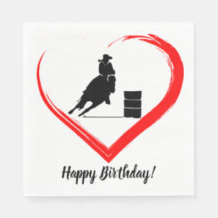 Barrel Racing Pferd und Red Heart Happy Birthday Serviette