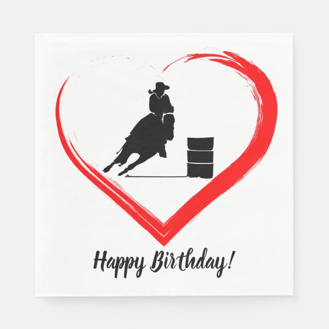 Barrel Racing Pferd und Red Heart Happy Birthday Serviette (Vorderseite)