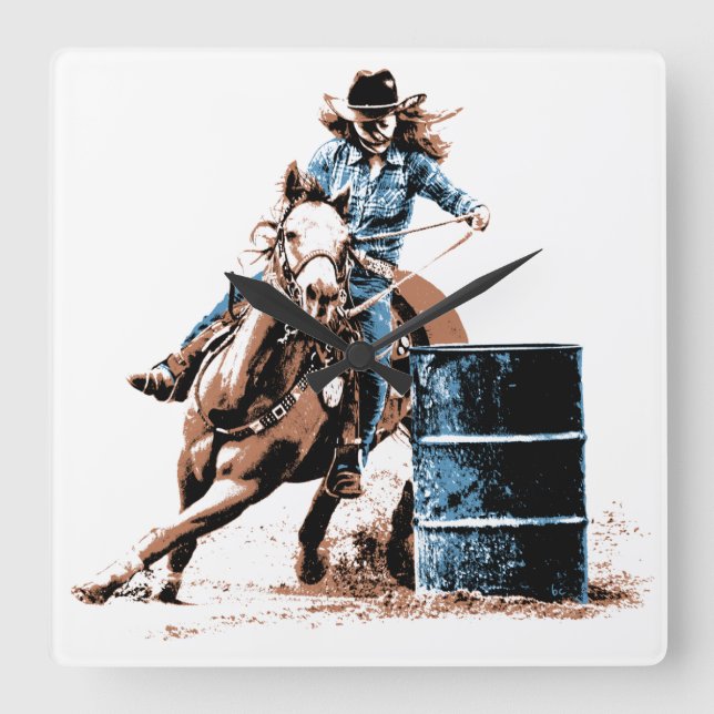 Barrel Racing Quadratische Wanduhr (Vorderseite)