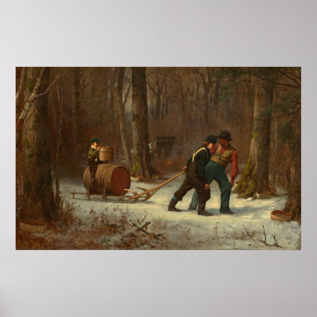 Barrel Sled in a Snowy Forest by E. Johnson Poster (Vorne)