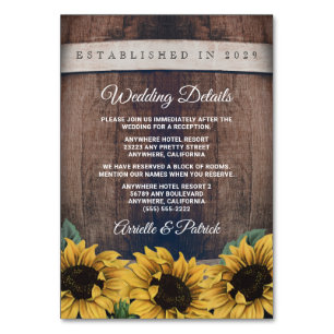 Barrel Vintag Sunflower Wedding Cards Tischnummer