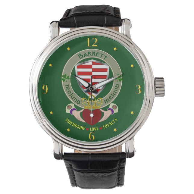 Barrett Irish Shield & Claddagh Personalisiert Armbanduhr (Vorderseite)