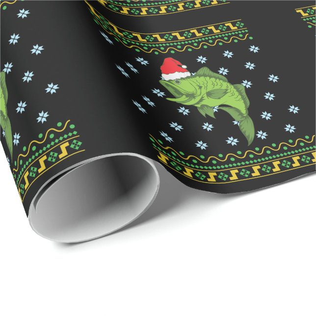 Barsch mit Weihnachtsmütze Xmas Angeln Geschenkpapier (Rolleneckpunkt)