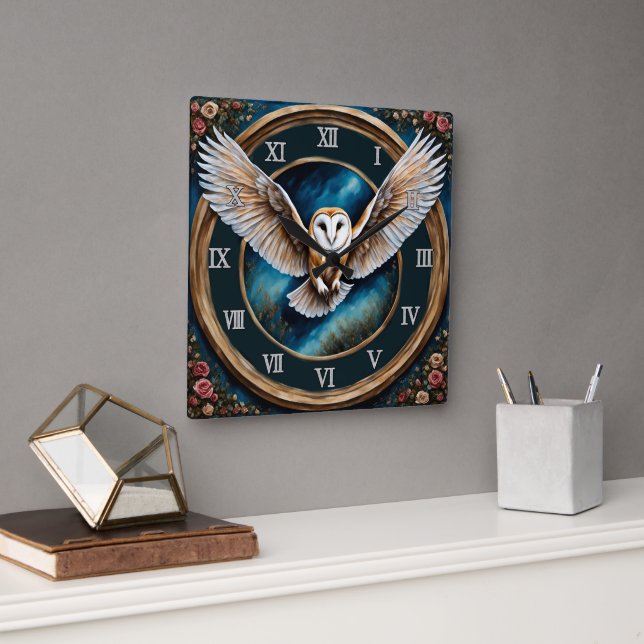 Barschüssel und Rose Fantasie Art Quadratische Wanduhr (Büro)