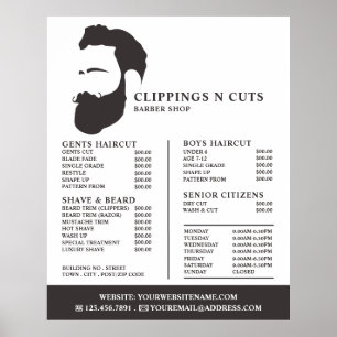 Bart-Logo, Herren-Friseur-Preisliste Poster