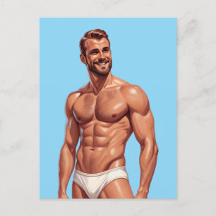 Bart & Strahlkraft: Der moderne Mann im Retro-Stil Postkarte