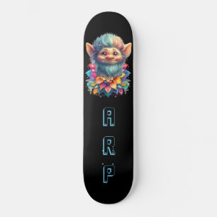 *~* Bart Troll AP89 Neon Rainbow Initials Floral Skateboard