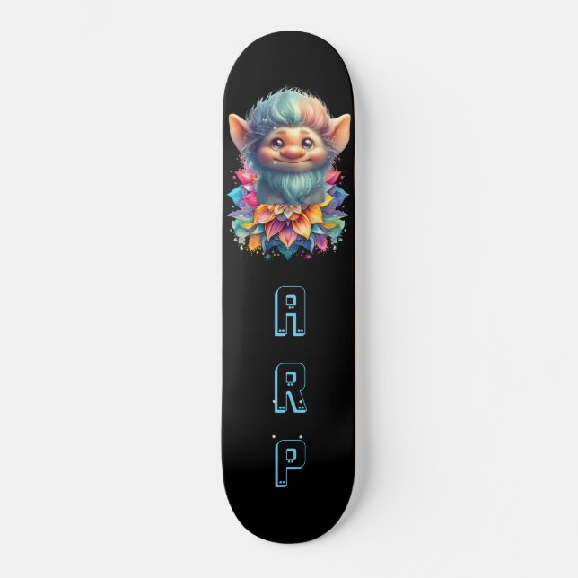 *~* Bart Troll AP89 Neon Rainbow Initials Floral Skateboard (Vorderseite)