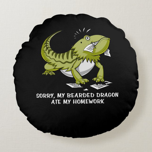 Bartard Dragon Ate My Hausaufgaben Student Lizard Rundes Kissen (Vorderseite)