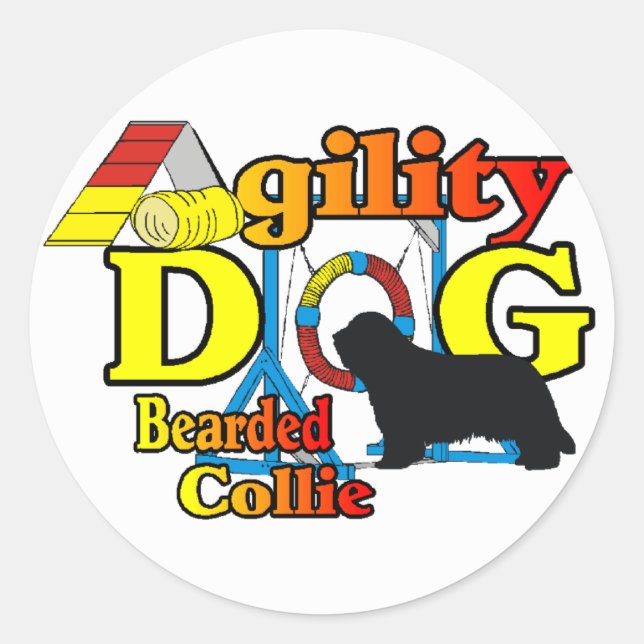 Bartded Collie Agility Geschenke Runder Aufkleber (Vorderseite)