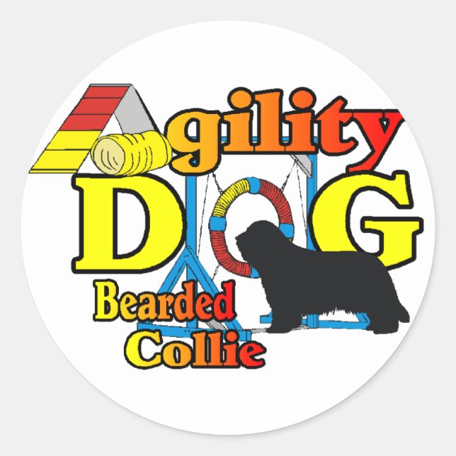 Bartded Collie Agility Geschenke Runder Aufkleber (Vorderseite)