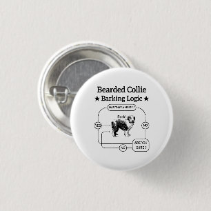 Bartded Collie Barking Logic Funny Dog Sarcastic Button