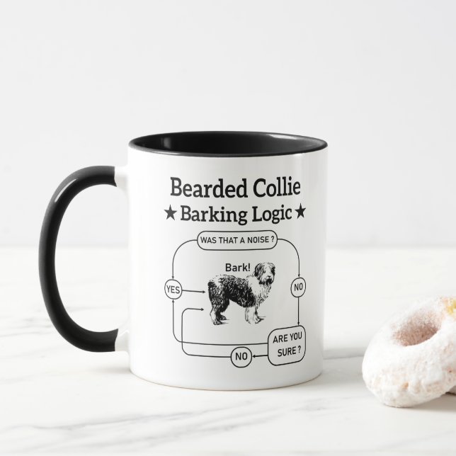 Bartded Collie Barking Logic Funny Dog Sarcastic Tasse (Mit Donut)