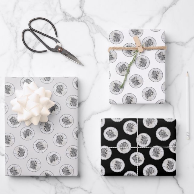Bartded Collie Beardie Black Zeichne Niedliche Dog Geschenkpapier Set (Vorderseite)
