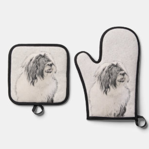 Bartded Collie Beardie Black Zeichne Niedliche Dog Ofenhandschuh & Topflappen-Set
