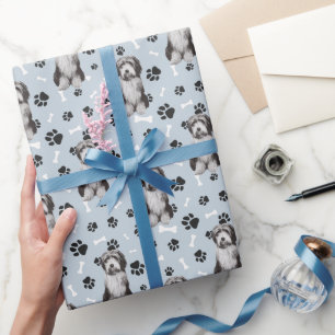 Bartded Collie Dog PW Print Pattern auf Silver Geschenkpapier