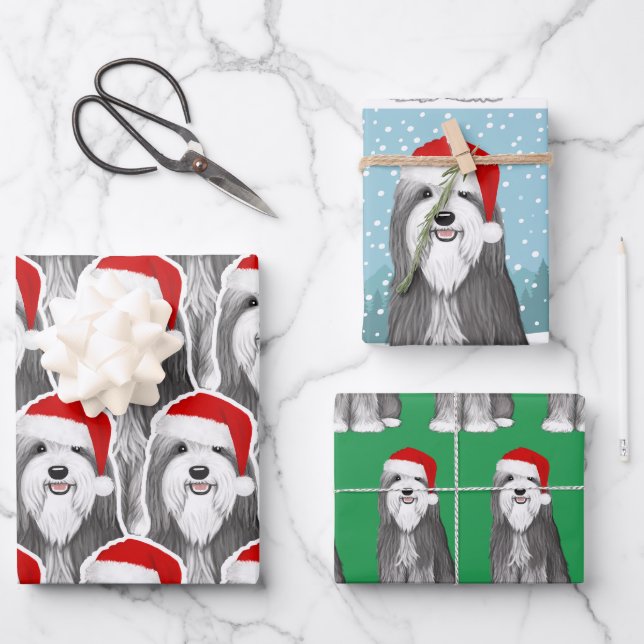 Bartded Collie Holiday Niedlicher Hund Weihnachten Geschenkpapier Set (Vorderseite)