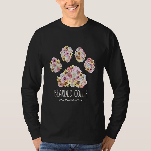Bartded Collie Mama Floral Paw Mama  T-Shirt (Vorderseite)