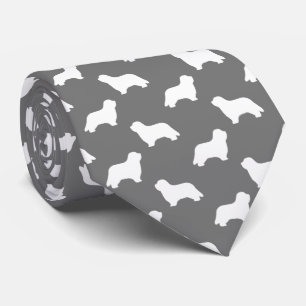 Barted Collie Dog Silhouetten Muster Grau Krawatte