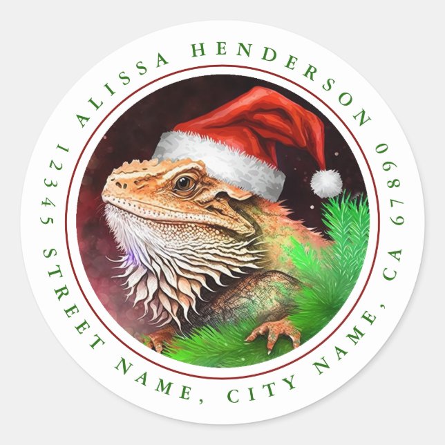 Barted Dragon Weihnachtskleber Runder Aufkleber (Vorderseite)