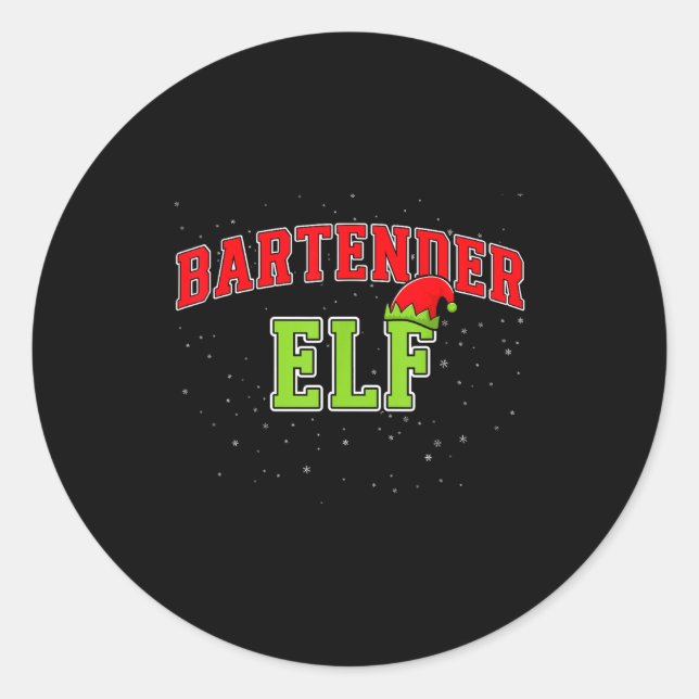 Bartender Elf Christmas Family Matching Group Xmas Runder Aufkleber (Vorderseite)