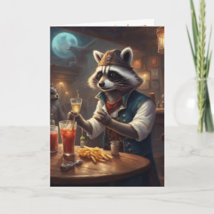 Bartender Geburtstag lustig whimsical Waschbär Karte