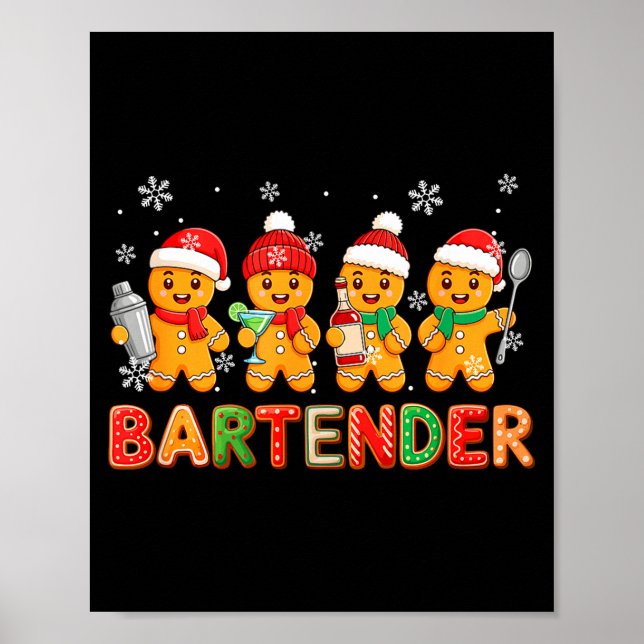 Bartender Job Group Santa Gingerbreads Xmas Cookie Poster (Vorne)