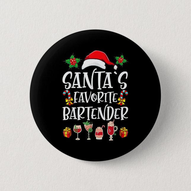 Bartender Xmas Gift Santa's Favorite Bartender Chr Button (Vorderseite)