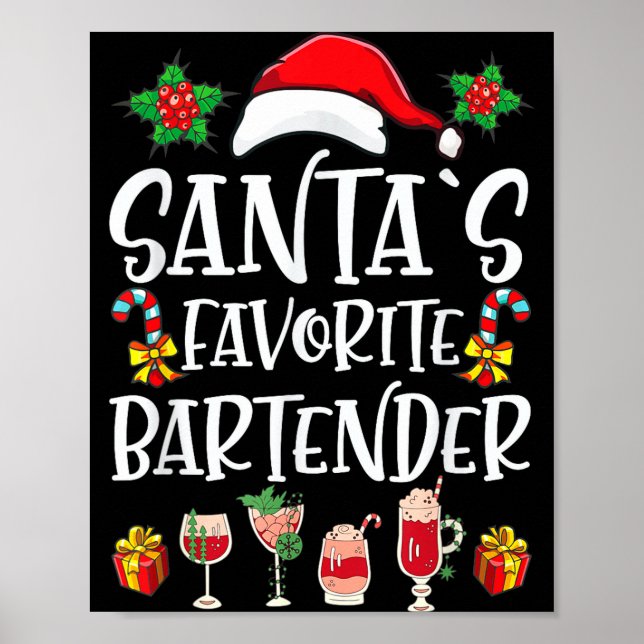 Bartender Xmas Gift Santa's Favorite Bartender Chr Poster (Vorne)