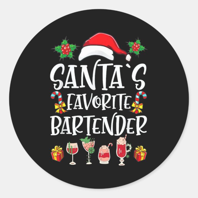 Bartender Xmas Gift Santa's Favorite Bartender Chr Runder Aufkleber (Vorderseite)