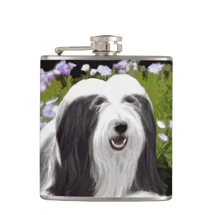 Bartete Collie Malerei - Niedliche Original Hunde Flachmann