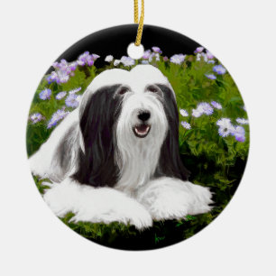 Bartete Collie Malerei - Niedliche Original Hunde Keramik Ornament