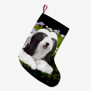 Bartete Collie Malerei - Niedliche Original Hunde Kleiner Weihnachtsstrumpf