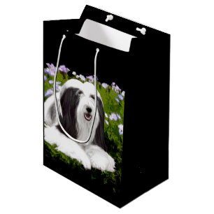 Bartete Collie Malerei - Niedliche Original Hunde Mittlere Geschenktüte