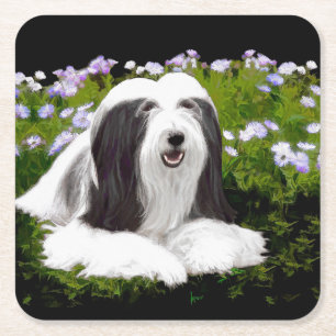 Bartete Collie Malerei - Niedliche Original Hunde Rechteckiger Pappuntersetzer