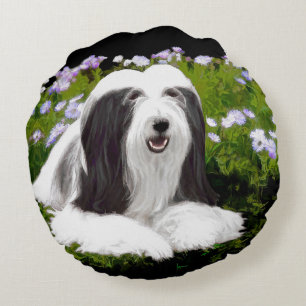 Bartete Collie Malerei - Niedliche Original Hunde Rundes Kissen