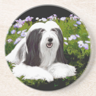 Bartete Collie Malerei - Niedliche Original Hunde Sandstein Untersetzer