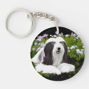 Bartete Collie Malerei - Niedliche Original Hunde  Schlüsselanhänger
