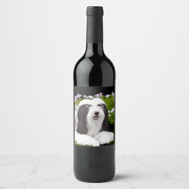 Bartete Collie Malerei - Niedliche Original Hunde  Weinetikett (Vorderseite)